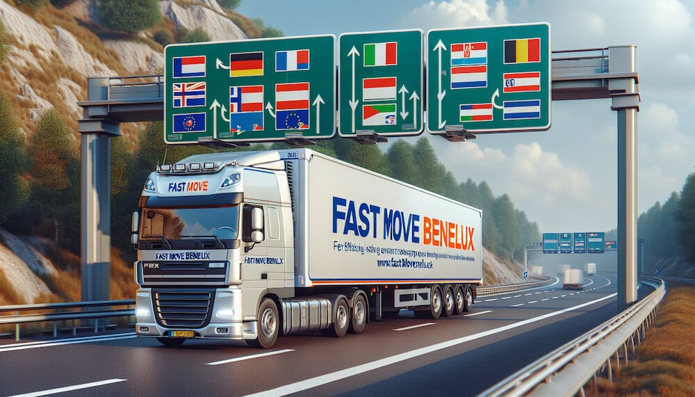 Camion Fast Move Benelux assurant un transport événementiel en Europe