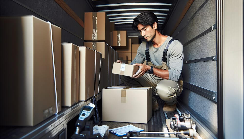 Chauffeur chargeant soigneusement des objets dans son camion