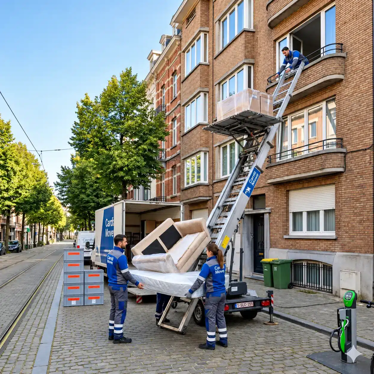 Utilisation d'un monte-meubles professionnel lors d'un déménagement résidentiel dans un quartier d'Ixelles par Fast Move Benelux